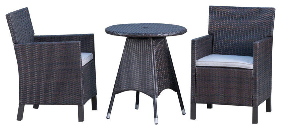 GDF Studio 3-Piece Shiny Outdoor Wicker Round Dining Set With Cushions