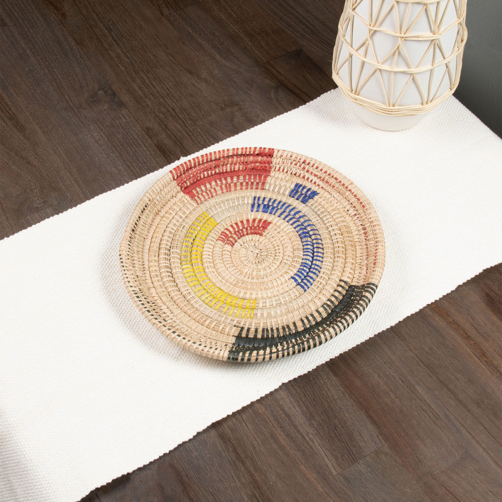 Palm Tray Plate and Wall Art, Artisan Crafted, Malawi, Multicolor, 12"