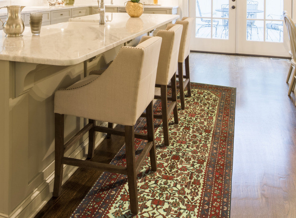Fine Vintage Distressed Bibiana Ivory/Red Runner, 3'11 x 8'11