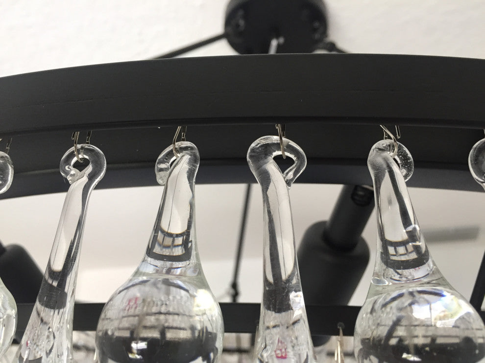 Lightupmyhome Celeste 32" Glass Drop Chandelier, Hanging or Flush Mount, Black