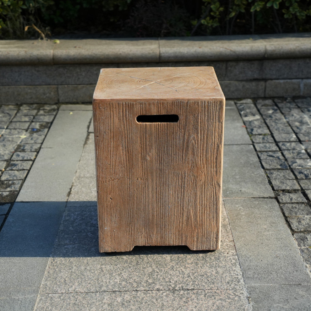 Outdoor Rectangular Faux Wood Fireplace Table and Side Table