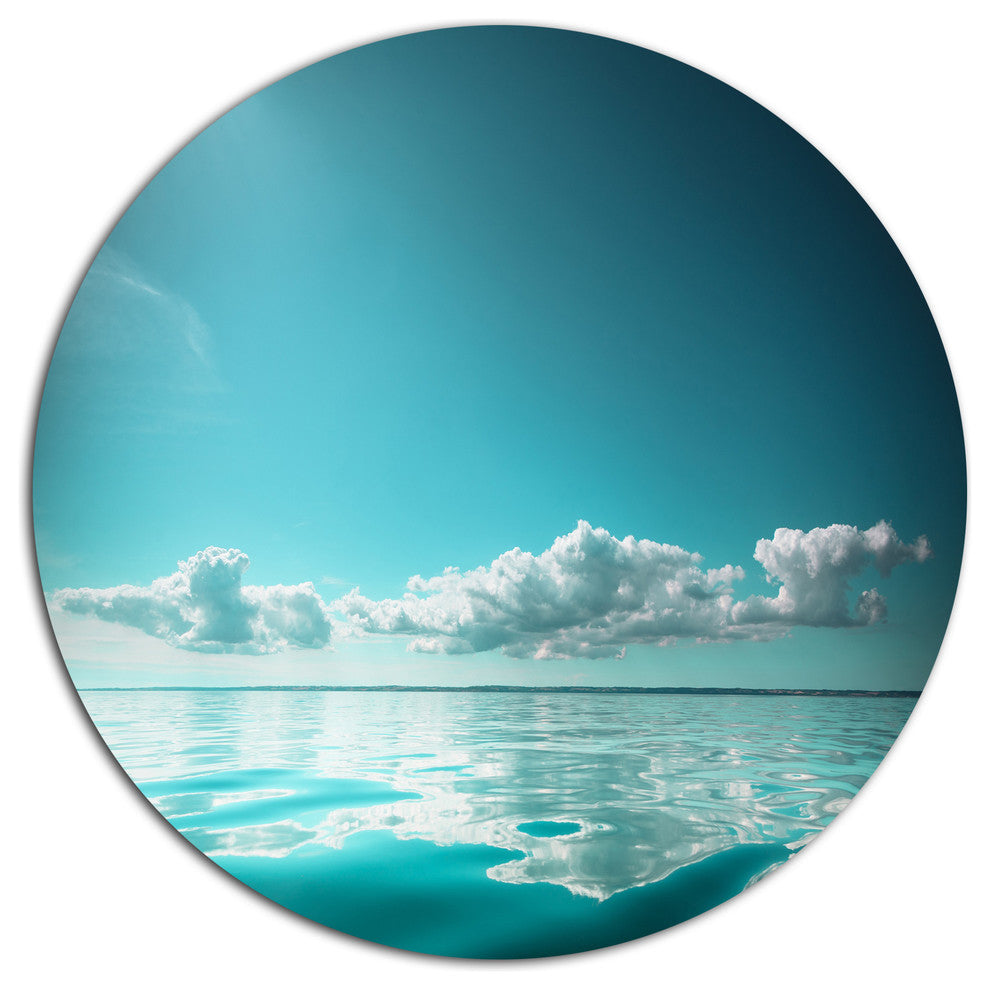 Blue Sea Horizon And Skyscraper, Seashore Disc Metal Artwork, 38"