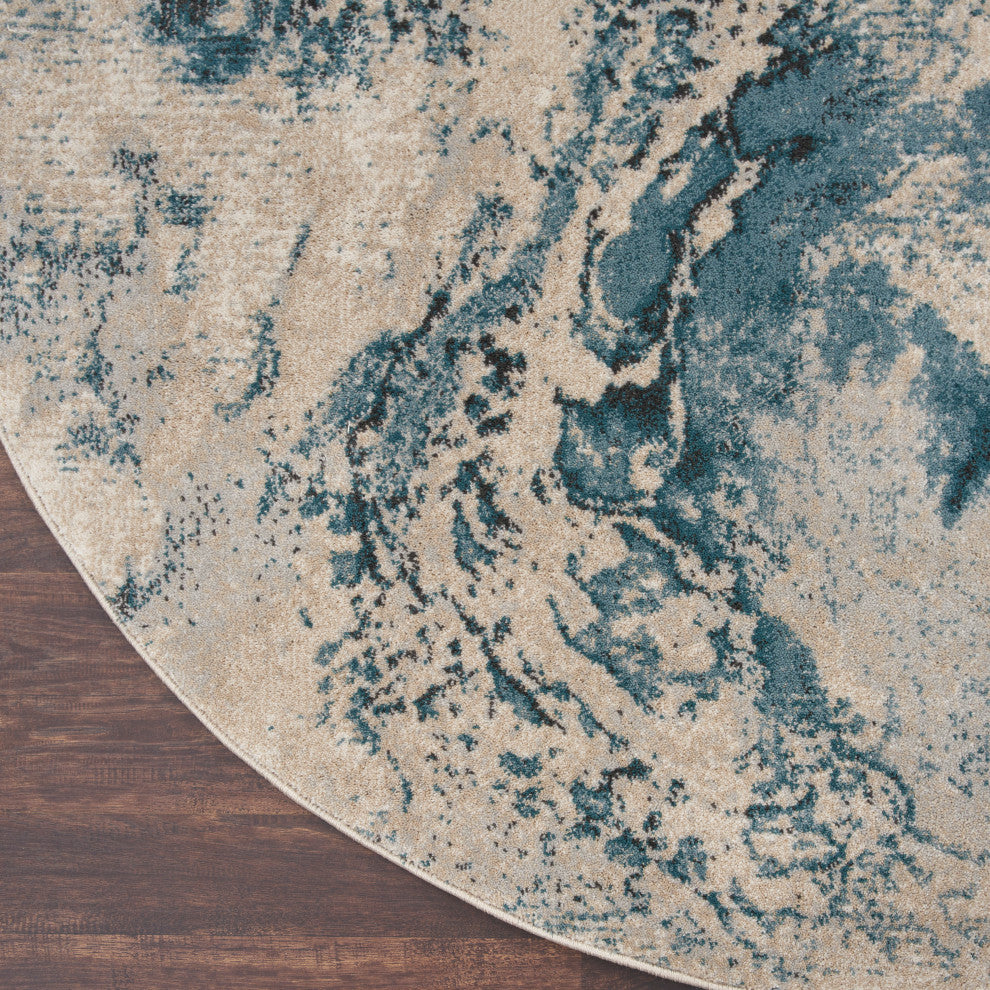 Nourison Maxell 8' x Round Ivory/Teal Modern Indoor Area Rug