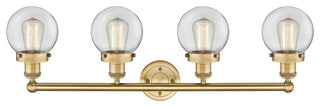 Small Beacon 4-Light 34" Bath Vanity Light, Brushed Brass Finish, Clear Shade