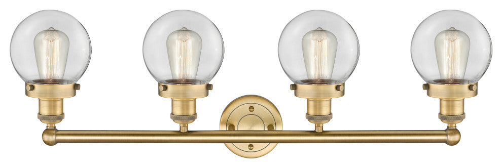Small Beacon 4-Light 34" Bath Vanity Light, Brushed Brass Finish, Clear Shade