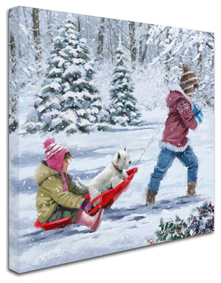 The Macneil Studio 'Children On Sledge' Canvas Art, 18"x18"