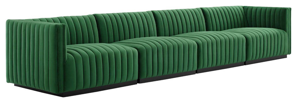 Conjure Channel Tufted Performance Velvet 4-Piece Sofa, Black Emerald