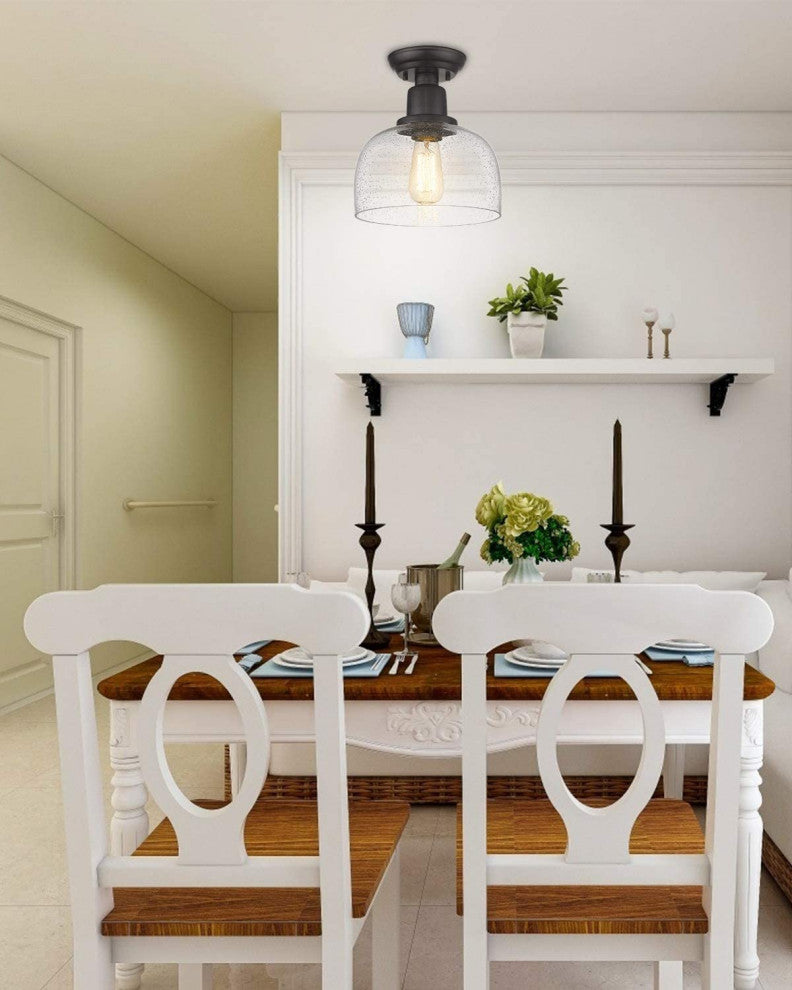 Black Semi Flush Mount Ceiling Light, Farmhouse