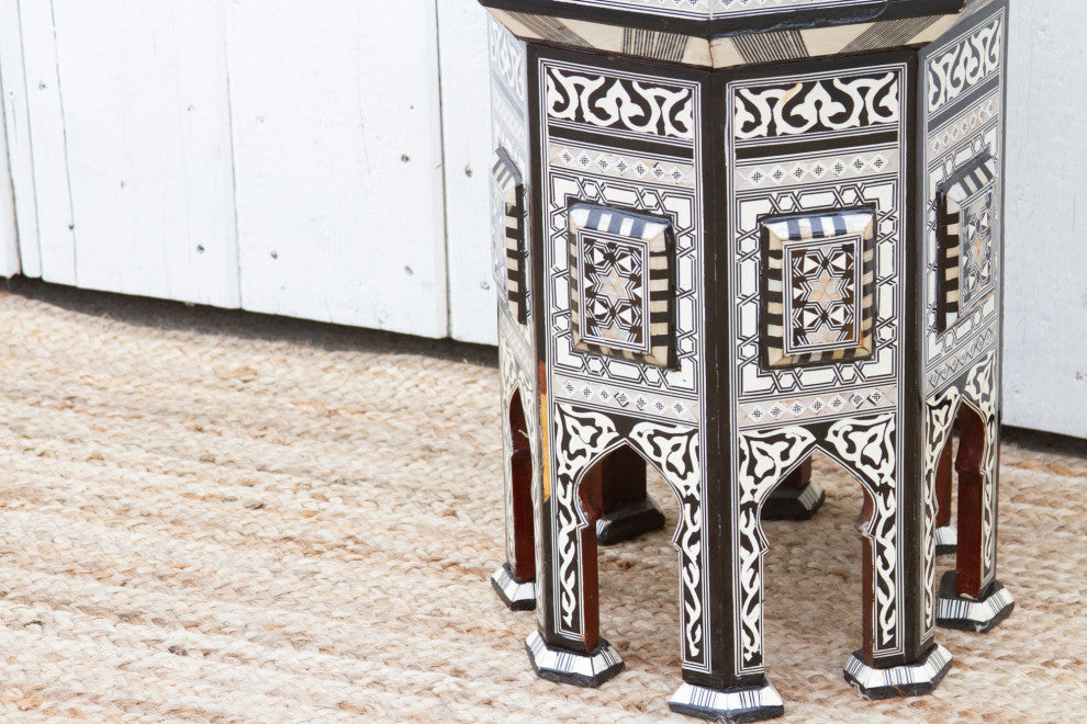 Vintage Black & White Marquetry Side Table