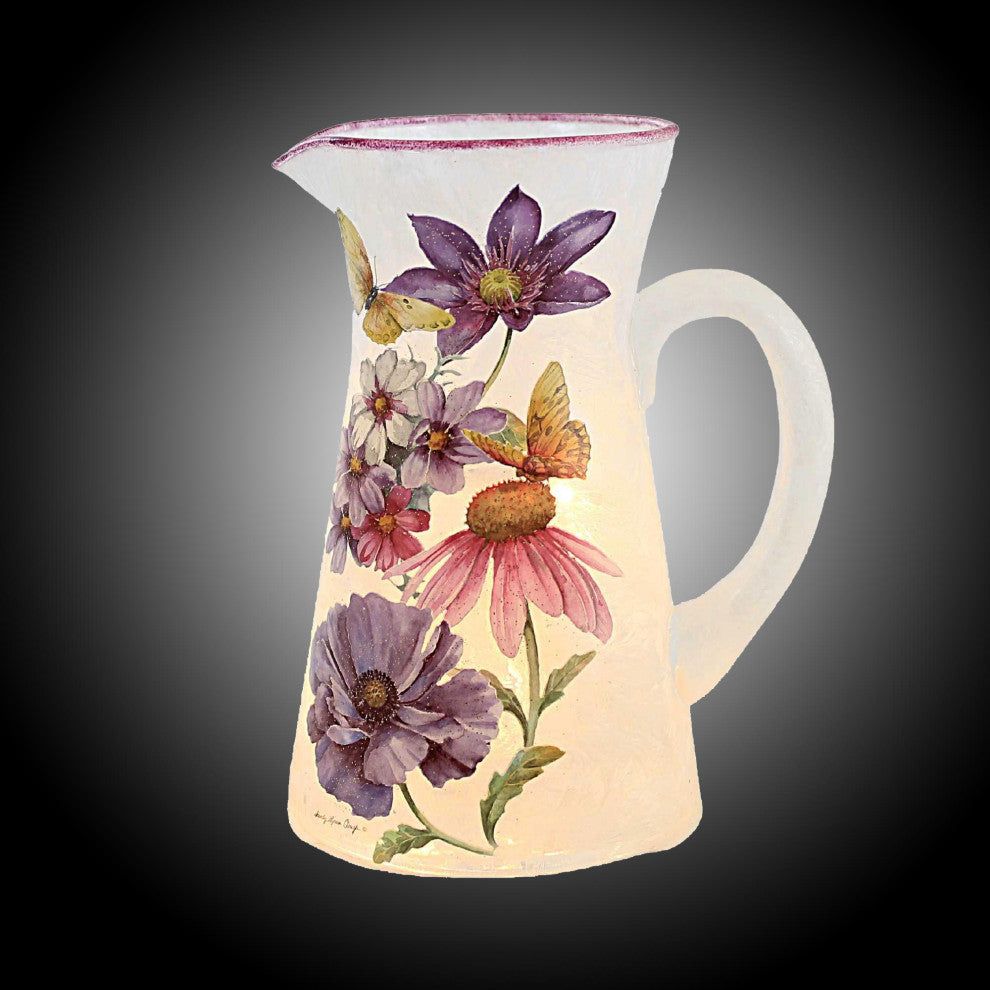 Stony Creek Aubergine Lighted Pitcher Butterfly Flowers Electric Aub2208 Pink