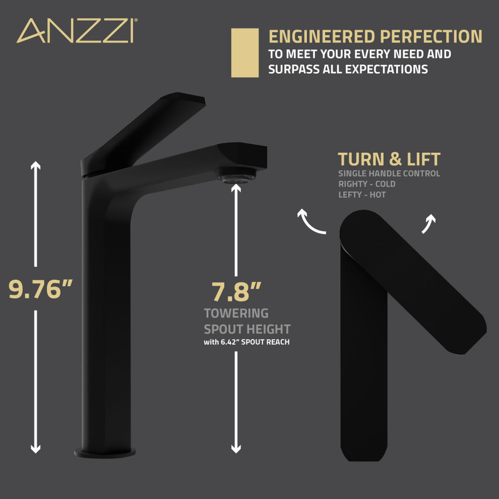 1-Handle Bathroom Vessel Sink Faucet, Matte Black