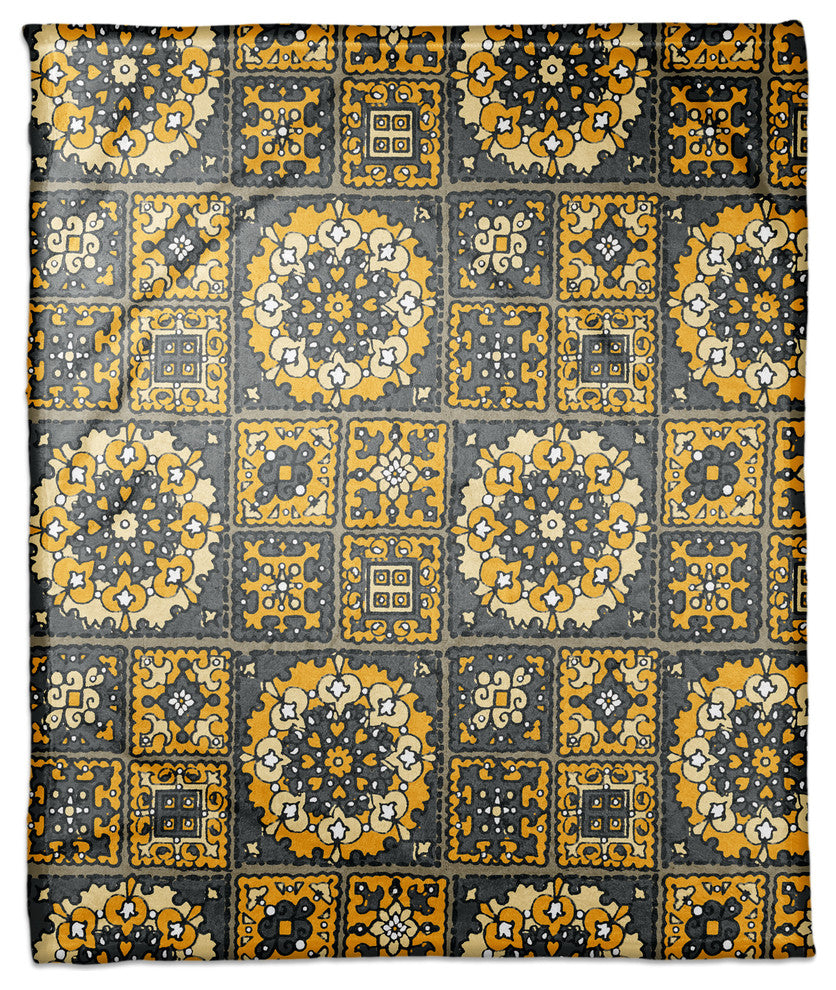 Patchwork Mandala in Yellow and Gray Fleece Blanket