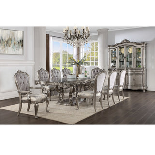 Ariadne Dining Table With Pedestal, Antique Platinum Finish