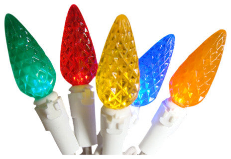 Multi LED C6 Christmas Lights, White Wire, Set of 70