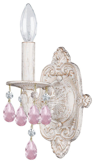 Paris Market 1 Light Sconce in Antique White with Rose Colored Hand Cut Crystal