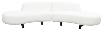 2 Piece Modular Curved Armless Chaise, Faux White Shearling, Black Wood Leg Base