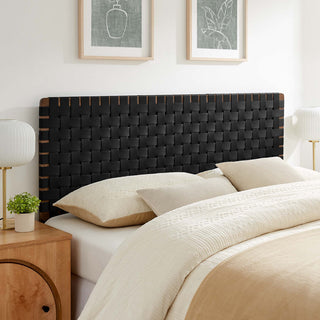 Sparta Weave Vegan Leather Queen Headboard, Walnut Black