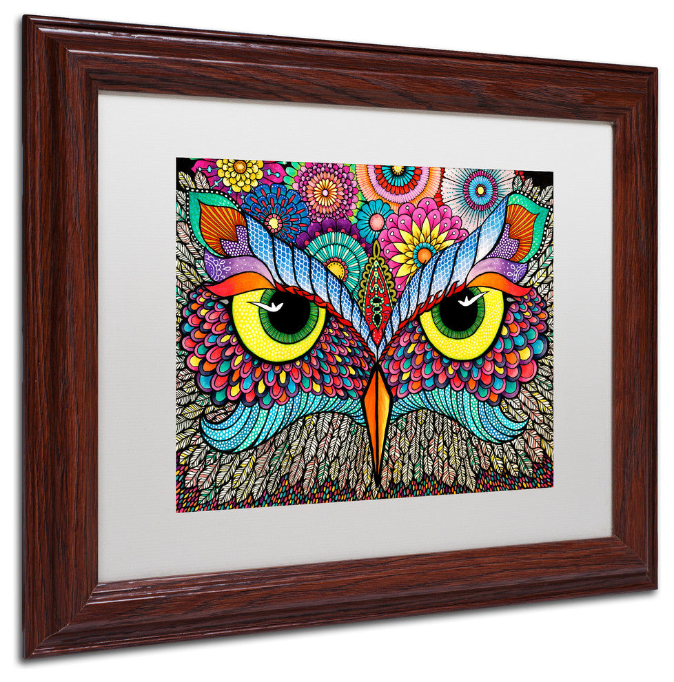 Hello Angel ''Owl Face'' Art, Wood Frame, White Mat, 14x11