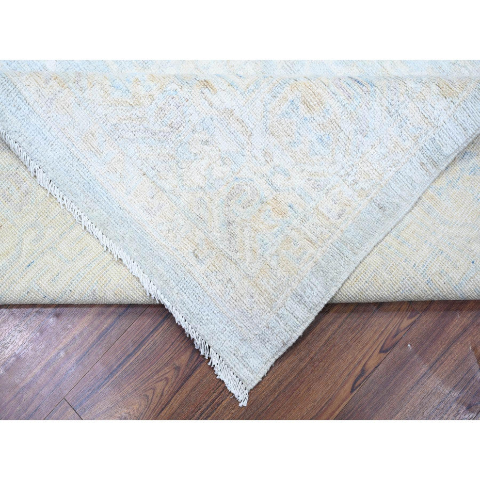 Blue Gray Washed Out Samarkand Pomegranate Design Hand Knotted Rug, 8'x9'8"