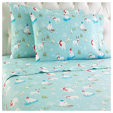 "Fun in the Snow" Micro Flannel Sheet Set, Queen