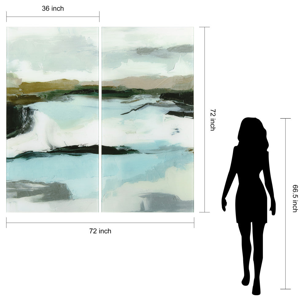Textured Ocean Tide Frameless Free Floating Tempered Glass Graphic Wall Art Set
