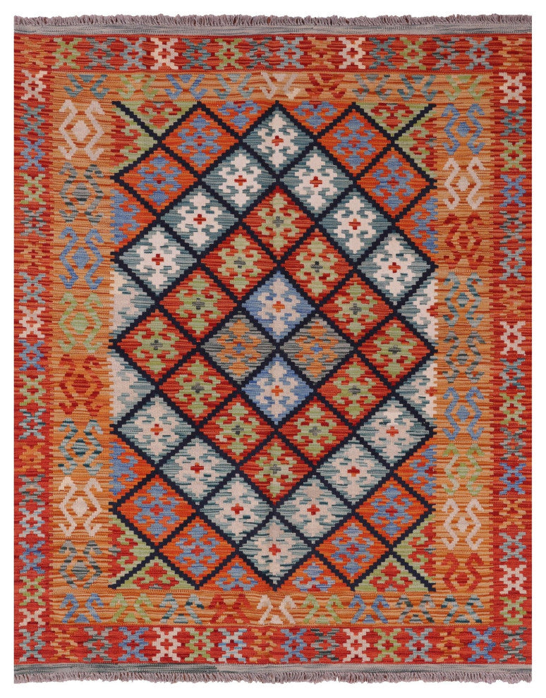 5' 2" X 6' 7" Wool On Wool Kilim Flat Weave Reversible Rug Q9483