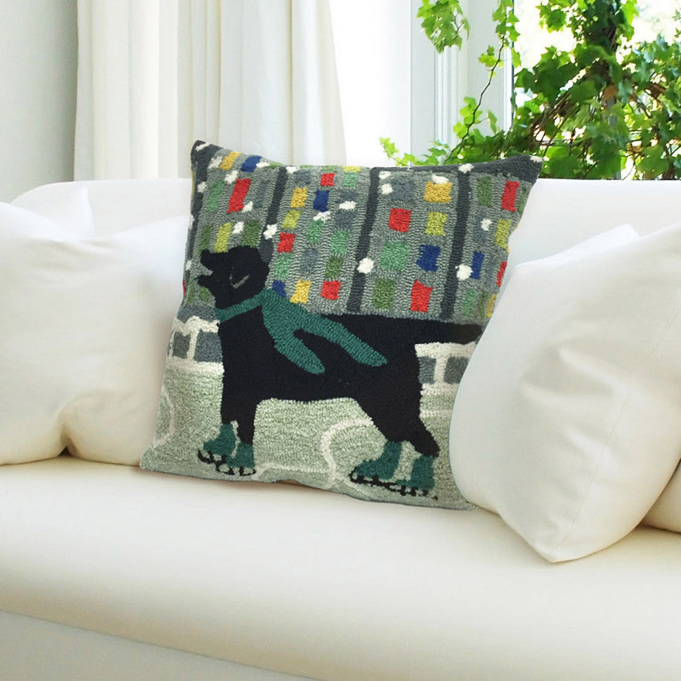 Frontporch Holiday Ice Dog Pillow, 18" Square, Green