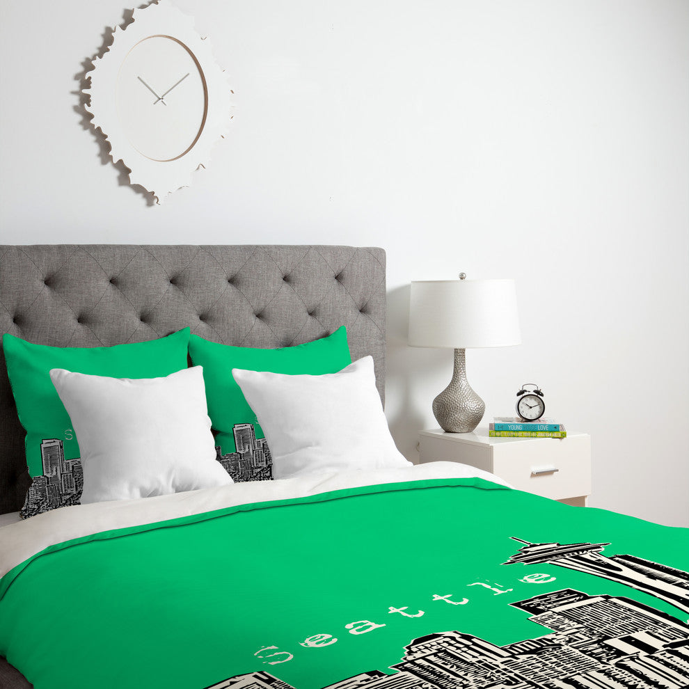 Deny Designs Bird Ave Seattle Green Duvet Cover - Lightweight