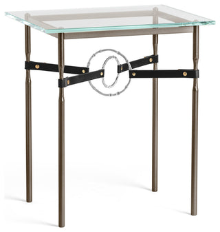 Equus Side Table, Bronze Finish, Sterling Accents, Black Leather Strap