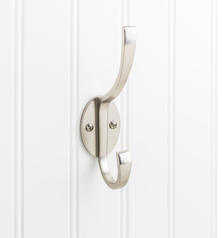 5-7/8" Double zinc wall mount hook. Finish: SN.