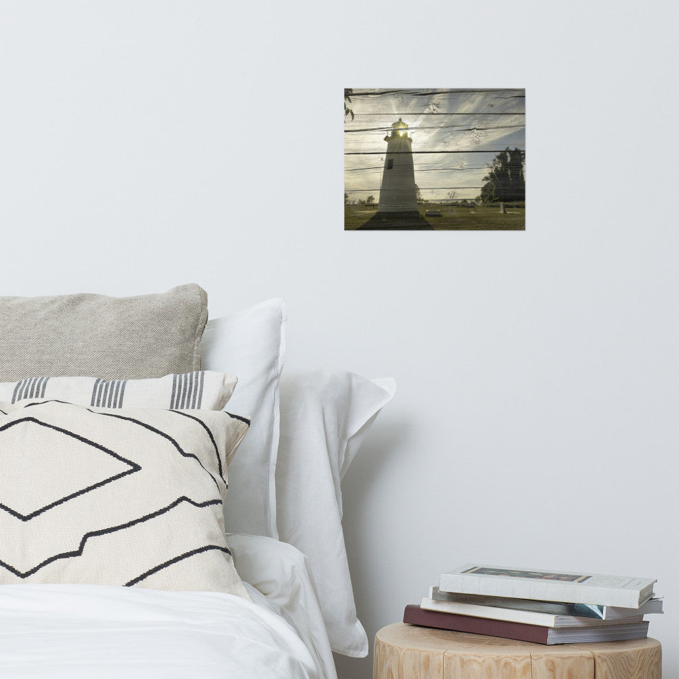 Faux Rustic Reclaimed Wood Turkey Point Lighthouse Unframed Wall Art Prints, 11" X 14"