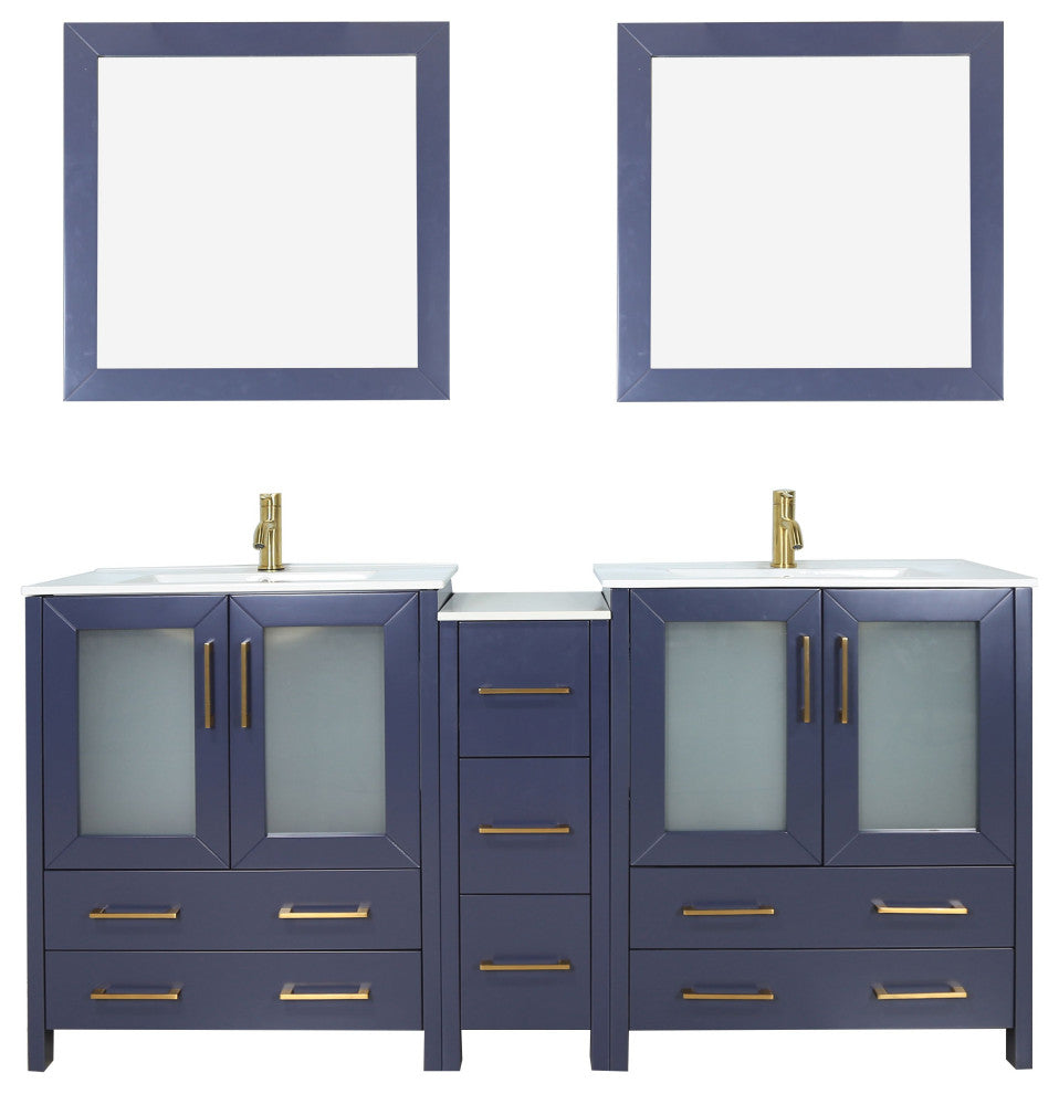 Vanity Art Vanity Set With Ceramic Top, 60", Blue, Standard Mirror