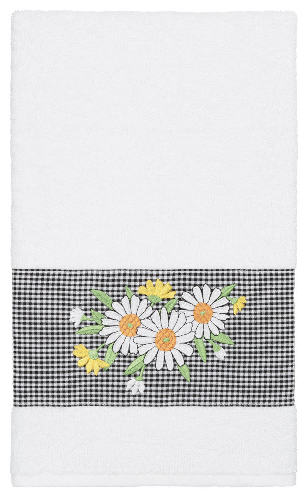 Linum Home Textiles Turkish Cotton Daisy 3-Piece Embellished Towel Set, White