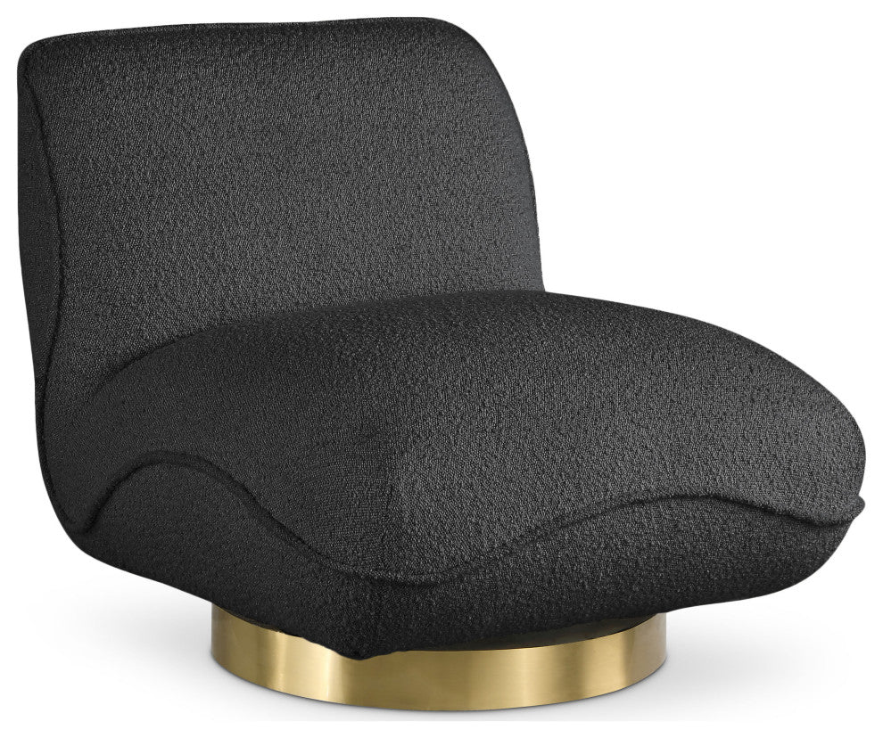 Geneva Boucle Fabric Upholstered Swivel Accent Chair, Black