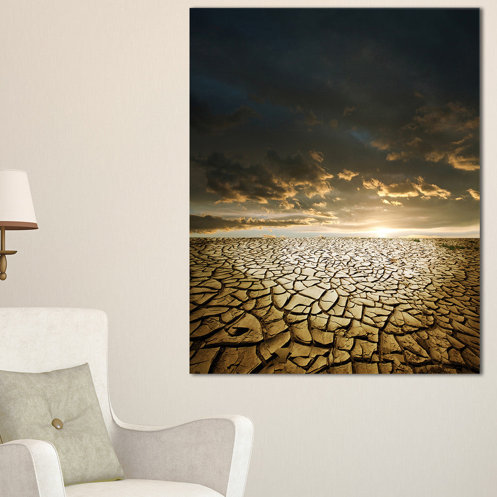 "Drought Land Under Cloudy Skies" Modern Landscape Wall Art Canvas, 16"x32"