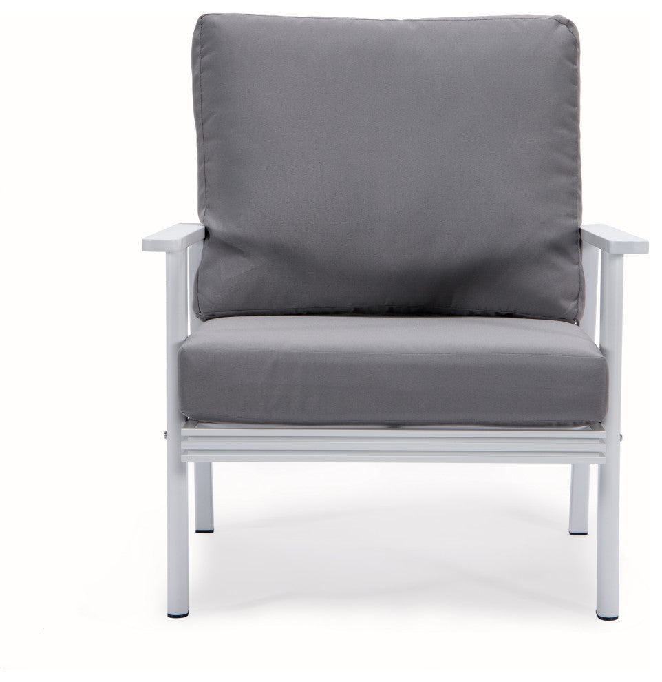 LeisureMod Walbrooke 3-Piece Patio Set With White Aluminum Frame and Cushions, Grey