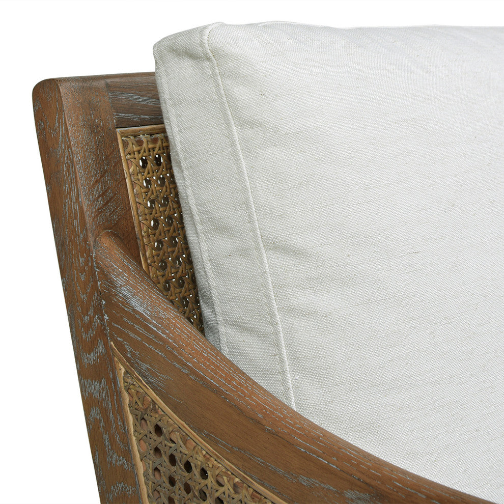 Ontario 24.5" Rattan Wicker Upholstered Accent Arm Chair, Natural White