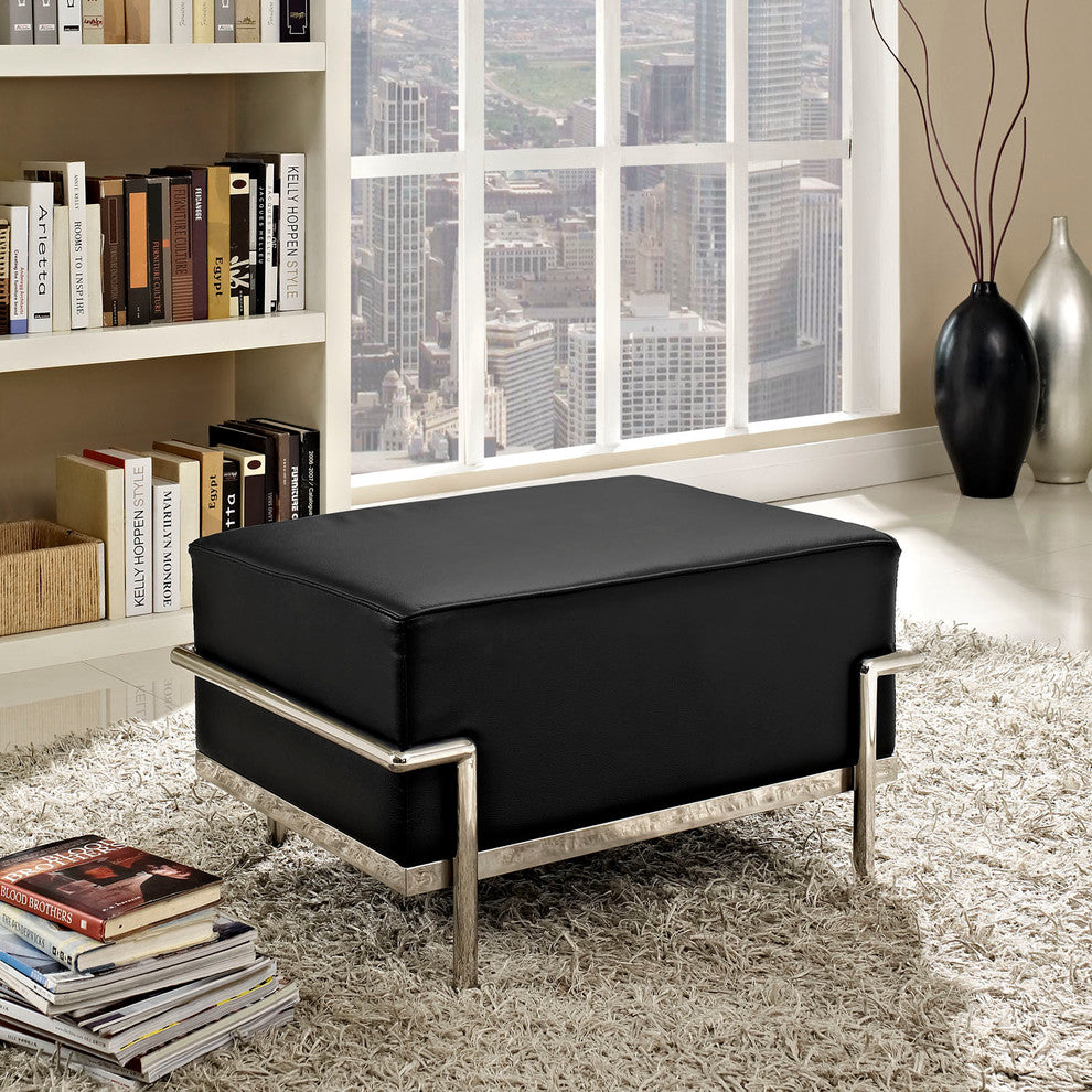 Modern Contemporary Living Room Leather Ottoman Black