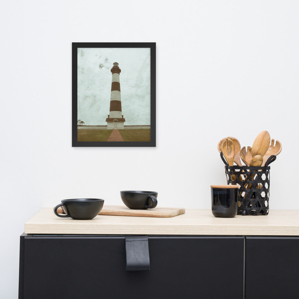 Aged Bodie Lighthouse Landscape Framed Photo Paper Wall Art Prints, Black, 11" X 14"