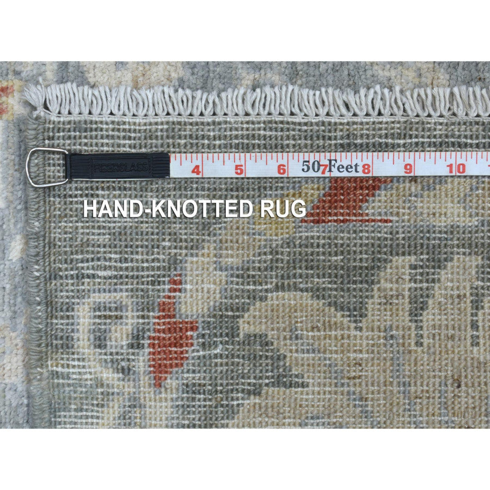 Soft, Velvety Plush Wool Hand Knotted Gray Stone Wash Peshawar Rug, 6'1" x 8'8"