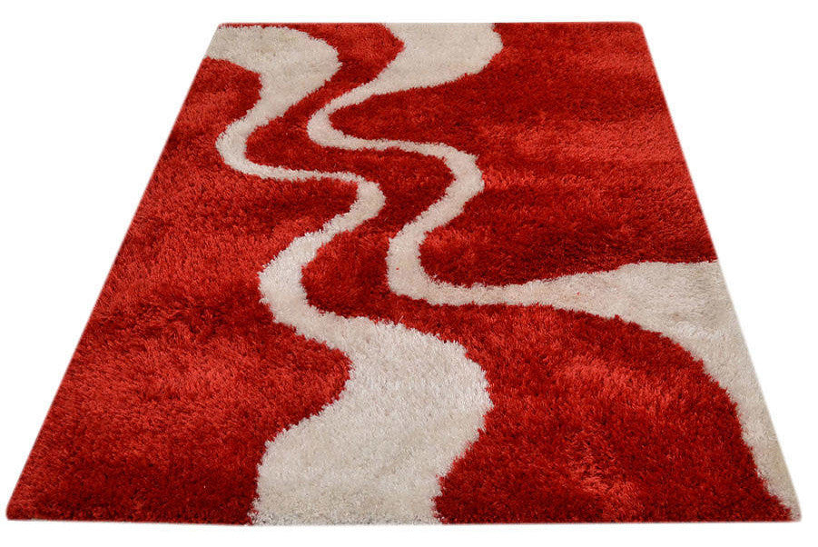 Shaggy Modern Contemporary Hand-Tufted Indian Oriental Area Rug, Red, 5x8'