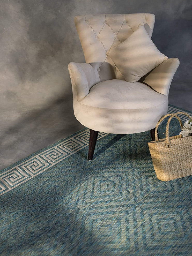 Outdoor Collection Geometric Area Rug - UV Safe Rug, Ocean, 7'10"x10'