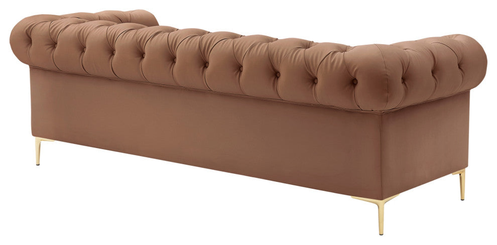 Nicole Miller Geraldine Sofa Button Tufted, 3 Seat, Camel Leather PU