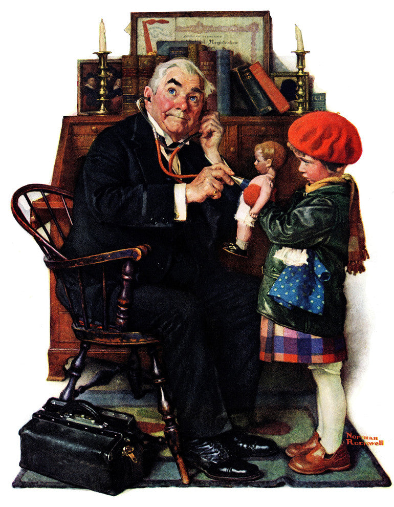 "Doctor and the Doll" Painting Print on Canvas by Norman Rockwell