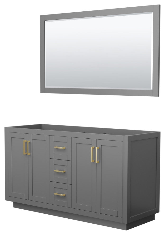 Miranda 60" Dark Gray Double Vanity, No Top, No Sink, Gold Trim, 58" Mirror