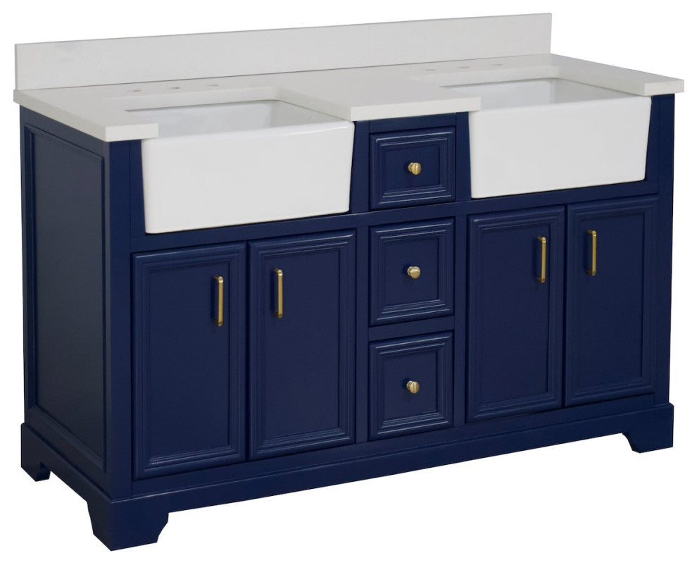 Zelda 60" Bathroom Vanity, Royal Blue, Quartz, Double