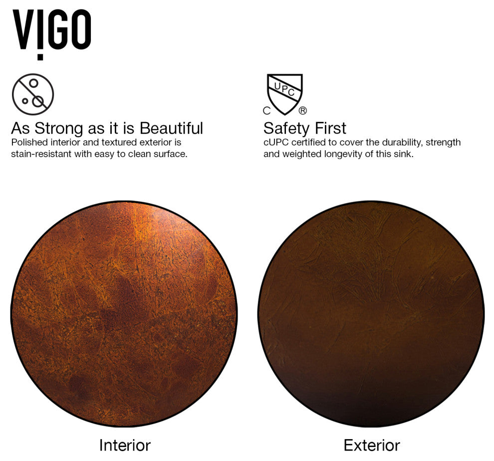 VIGO Giovanni 17"L x 17"W x 6"H Glass Round Vessel Bathroom Sink, Gold and Brown Fusion