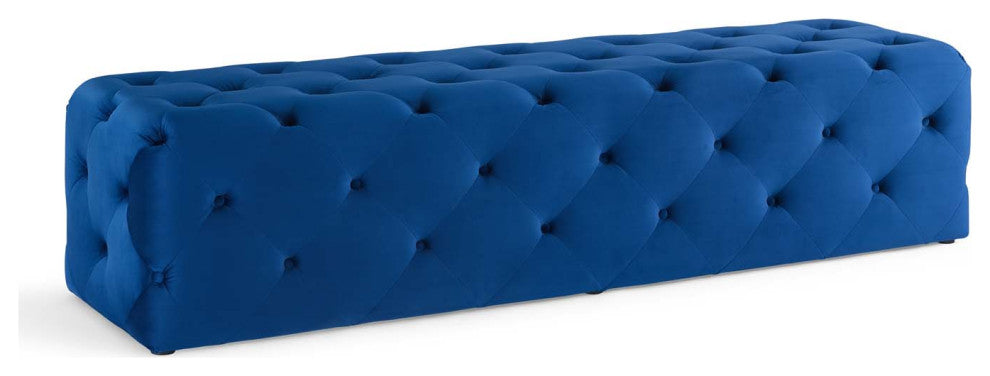 Tufted Accent Chair Bench, Velvet, Blue Navy, Modern, Living Lounge Hospitality
