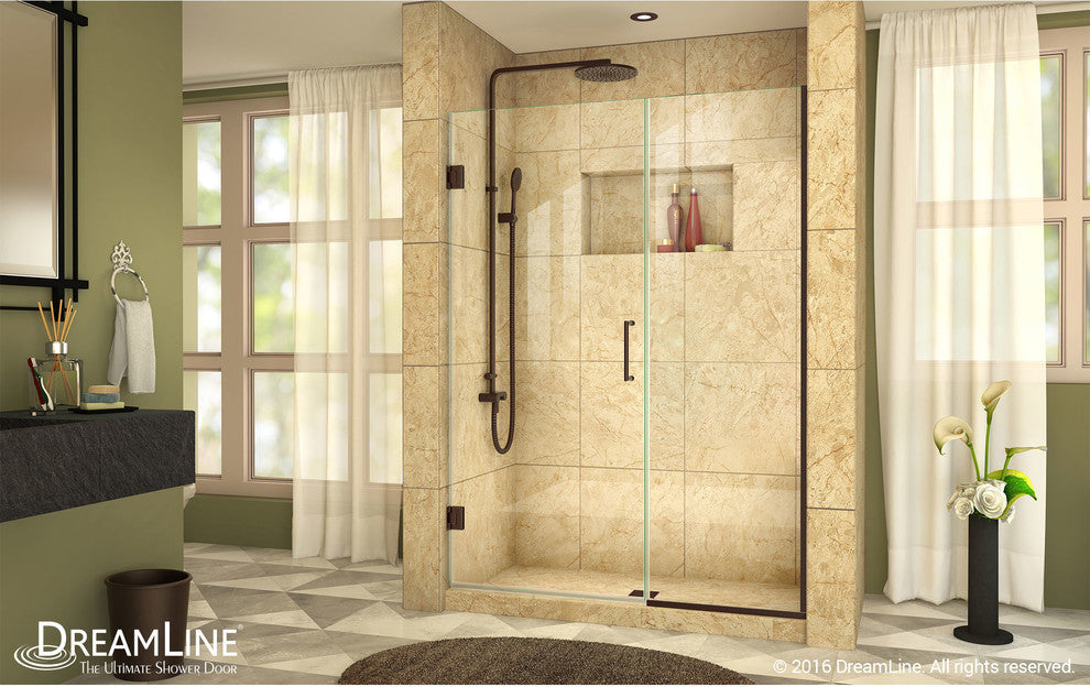 Unidoor Plus 51.5-52"Wx72"H Frameless Hinged Shower Door, Oil Rubbed Bronze