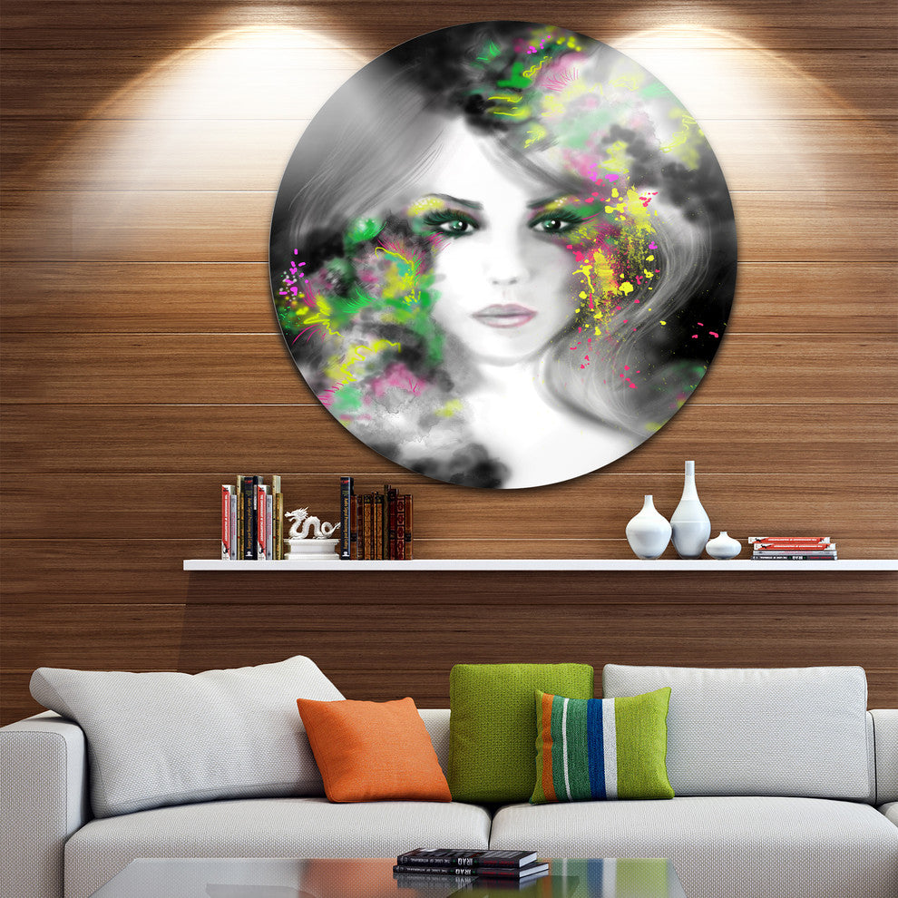Fantasy Portrait Woman, Portrait Digital Art Disc Metal Artwork, 11"
